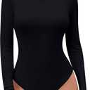 SHEIUGU Women's Sleeveless Long Sleeve Crew Neck Ribbed Stretchy Slim Fit Tops Bodysuit Basic Jumpsuit (Medium, Black)