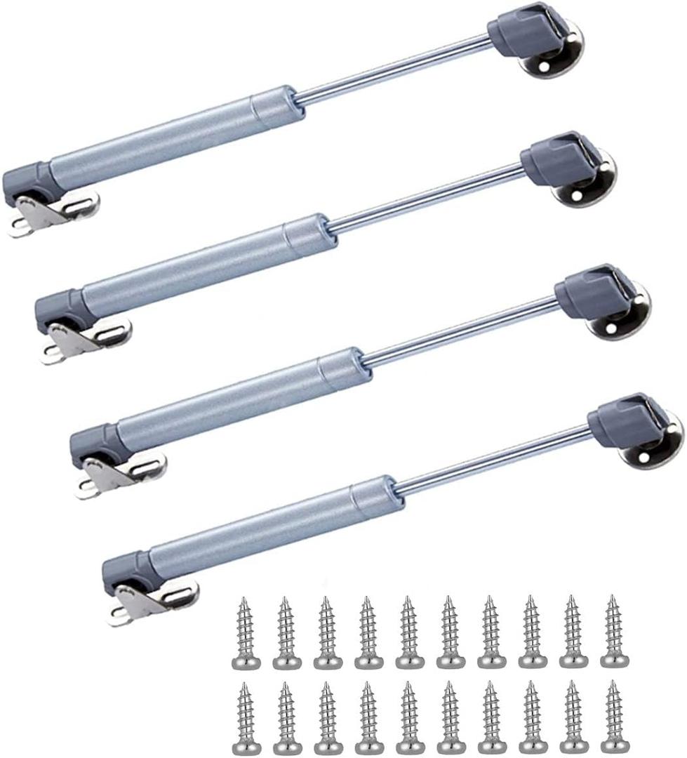 100N/22.5 lb Gas Strut Cabinet Hinge Safety Lift Support, Gas Shock and Soft Opening and Cushioning Telescopic Cabinet Door Rubber Head Gas Spring Support 8" Length, 4 Set, Siver