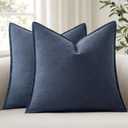 ANRODUO Pack of 2 Decorative Linen Pillow Covers Navy Blue Euro Sham Neutral Farmhouse Boho Soild Cushion Case Soft Accent Pillowcase for Couch Sofa Bedroom Living Room Home Decor 26 x 26 Inch