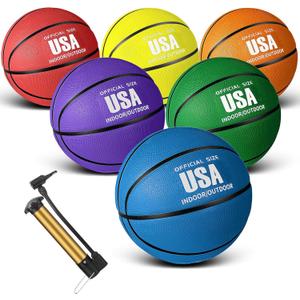Jenaai 6 Pcs Rubber Basketballs Official Size Bulk Streetballs Multicolor Basket Balls with Pump Plain Basketball Set for Adult Youth Gifts Indoor Outdoor Training Games