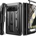 Tongate for Google Pixel Fold Case(2023), [Bulit-in Screen Protector] [Hinge Protection] Military Grade Dual Layer Shockproof Rugged Phone Case with Kickstand & Belt Clip for Pixel Fold 5G, Black