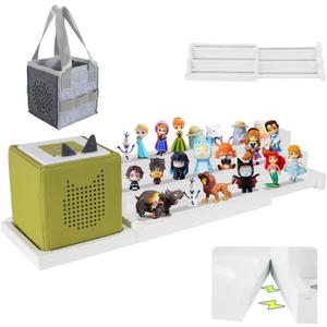 Givilio Expendable Wooden Tonie Shelf with Storage Steps - Extendable 3-Slot Organiser for Toniebox 1&2 and Tonie Figures, Perfect for Kids' Rooms & Play Areas (White)