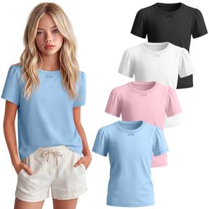 Oakgarden 4 Pack Girls Short Sleeve Tees, 4-Color, 11-12 Years