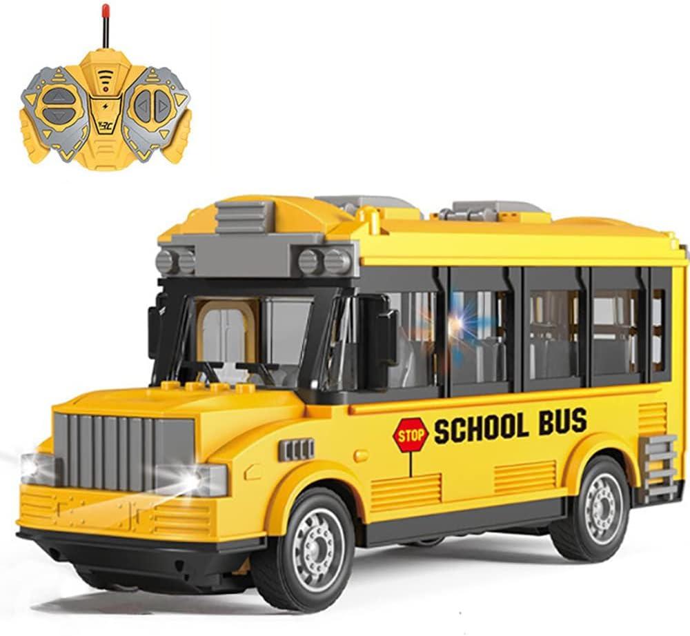 RC School Bus - Remote Control Car Vehicles, 2.4G Opening Doors City Buses Toy Classic Baby Vehicle, Remote Control Car with LED Lights School Bus Toy, Gift for Children Kids Boys Girls Age 3-6