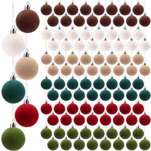 96 Pcs 1.57" Velvet Christmas Balls Bulk, Shatterproof Flocked Christmas Tree Ball Ornaments, Mini Xmas Bulb Ornaments Hanging Decoration(Dark Green, Green, Red, Khaki, Brown, Apricot)