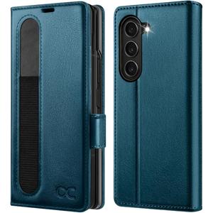 OCASE Compatible with Samsung Galaxy Z Fold6 Wallet Case with S Pen Holder, PU Leather Flip Folio, Card Slots, RFID Blocking, Kickstand, Phone Cover for Galaxy Z Fold 6 2024-Peacock Blue