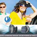 Solar Fan Hat Rechargeable 2 Detachable Solar Fans, Water-Repellent Wide Brim Bucket Hat, Outdoor Camping Hiking Golf Sun Hat (Green, M)