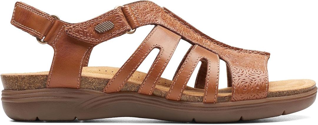 Clarks Women's April Belle Flat Sandal (9 Wide, Tan Leather)
