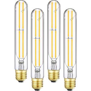 T10 Led Tubular Bulb 60 Watt E26 Incandescent Bulb 6W Dimmable Edison Led Long 3000K Soft White 600lm E26 Medium Base Lamp 7.3in,4-Pack