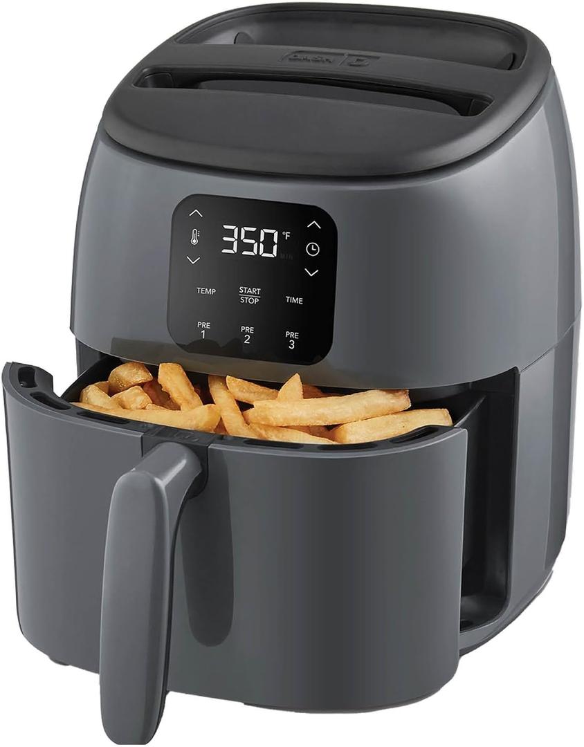 Dash Tasti-Crisp Digital Air Fryer 2.6 Quart Small Compact Mini Air Fryer for French Fries, Nuggets & More, 1-2 People, Auto Shut Off, Adjustable Temp, Dishwasher Safe Parts - Grey