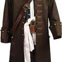 Men's Medieval Pirate Jacket Steampunk Coat Captain Adult Halloween Cosplay Costume Deluxe Set, Size XXL