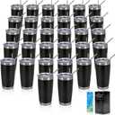 IEOVIEE 32 Pack, 20oz Stainless Steel Bulk Tumblers with Lids and Straws, Double Wall Insulated Travel Coffee Mug, Durable Powder Coated Tumbler Bulk Cup for Cold and Hot Drinks(Black)