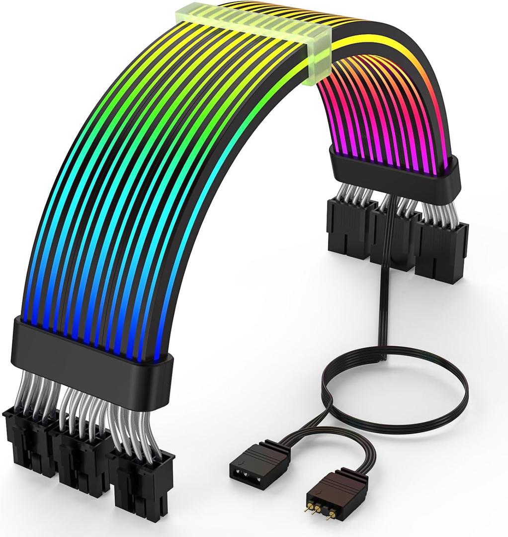 Sirlyr RGB PC Cables,Strimmer 3 * 8 pin PSU Extension Cable,5V 3Pin Sync ARGB,for Graphic Card Power Supply,Computer Case Decoration Black Style