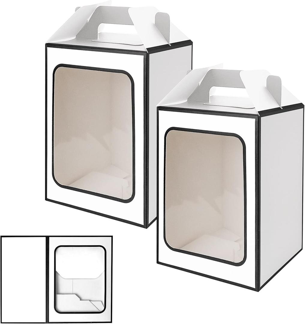 Large Gift Boxes, 10 Pcs Tote Paper Bags with Transparent Window, 9.8 x 7 x 5.1" Flower Bouquet Paper Gift Bags with Handles - White