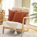 GAWAMAY Decorative Throw Pillow Covers 20x20 Inch Set of 2 for Living Room Couch Bed Sofa, Farmhouse Square Cushion Cover Soft Striped Corduroy Pillow Cases Boho Accent Home Decor (50x50cm) Rust