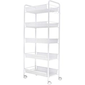 JANE EYRE 5-Tier Rolling Utility Storage Rack Cart on Wheels, Trolley Craft cart, Multi-Purpose Organizer Shelf, White