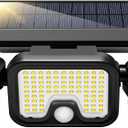 Solar Flood Lights Outdoor, 256 LED Motion Sensor Lights | 2500LM, 3 Adjustable Heads Security Lights, IP65 Waterproof, 270° Wide Lighting Angle Solar Powered Lights for Porch, Yard