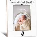 Baby Picture Frame 5x7, First Grandbaby Grandchild Photo Frame, Baptism Gifts for Girl Boy, Love at First Sight Frames, Babys First Year Wooden Picture Photo Frames for Nursery Room Decor