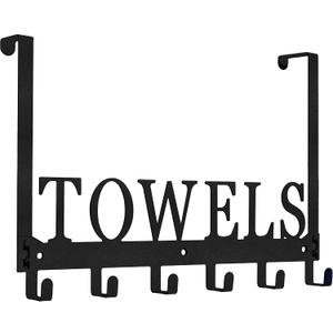 Over The Door Hooks, Towel Holder for Bathroom, Mount Rack Metal Bath Hanger Bedroom Kitchen Pool Beach Bathrobe Wall Hooks (6 Hooks, Black).