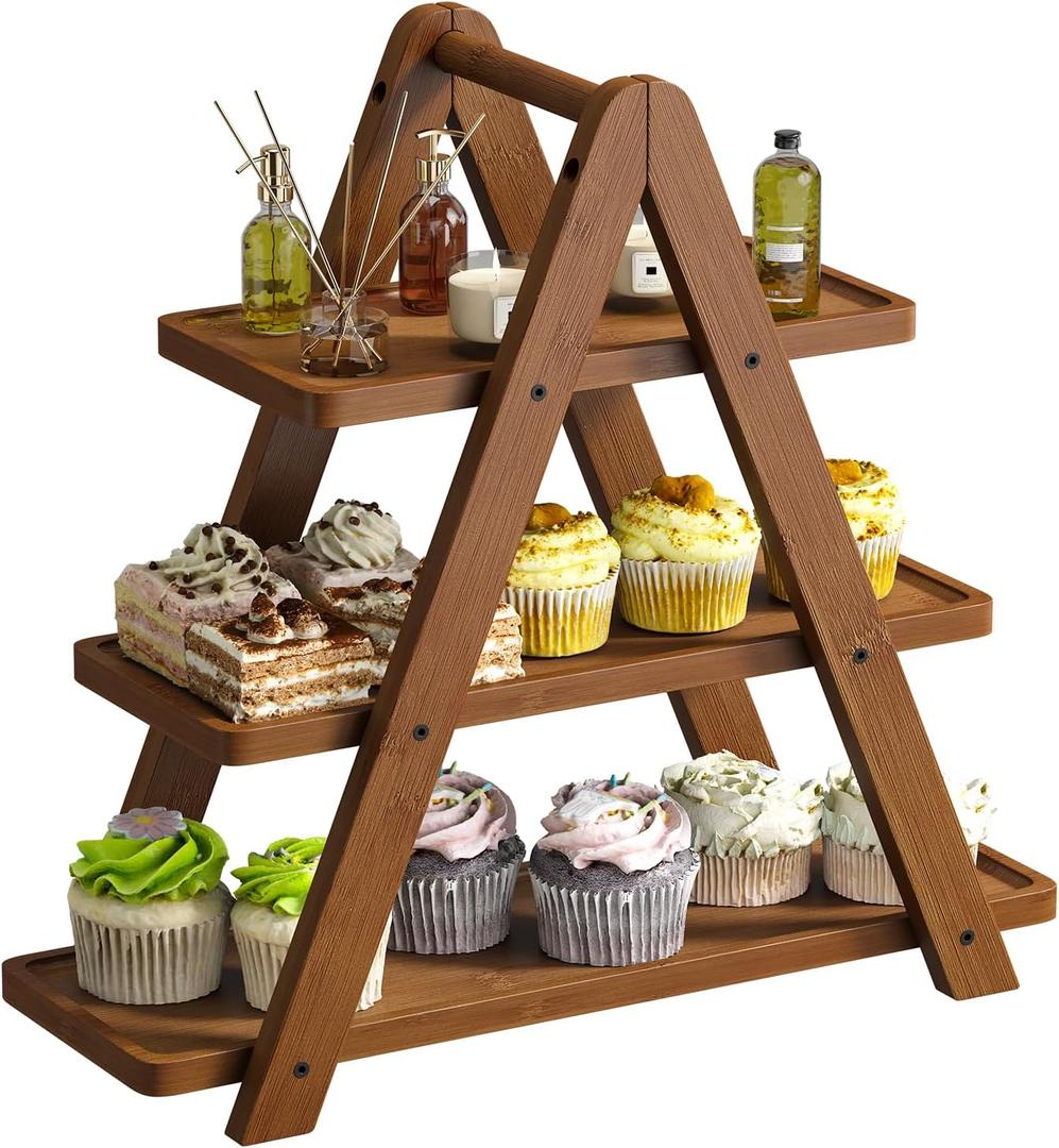 3 Tier Serving Tray Cupcake Stand and Towers Serving Tray for Party Food Tray Farmhouse Serving Platter Decorative Tray Decor Dessert Display Set Tiered Tray Stand (Brown)