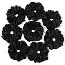 Black Scrunchies Hair Ties for Women - Big Satin Scrunchie Exra Large Jumbo Gaint Oversized Cute Scrunchy for Curl Thick Hair Ligas Para el Cabello De Mujer Decorations Hair Accessories (8Black)