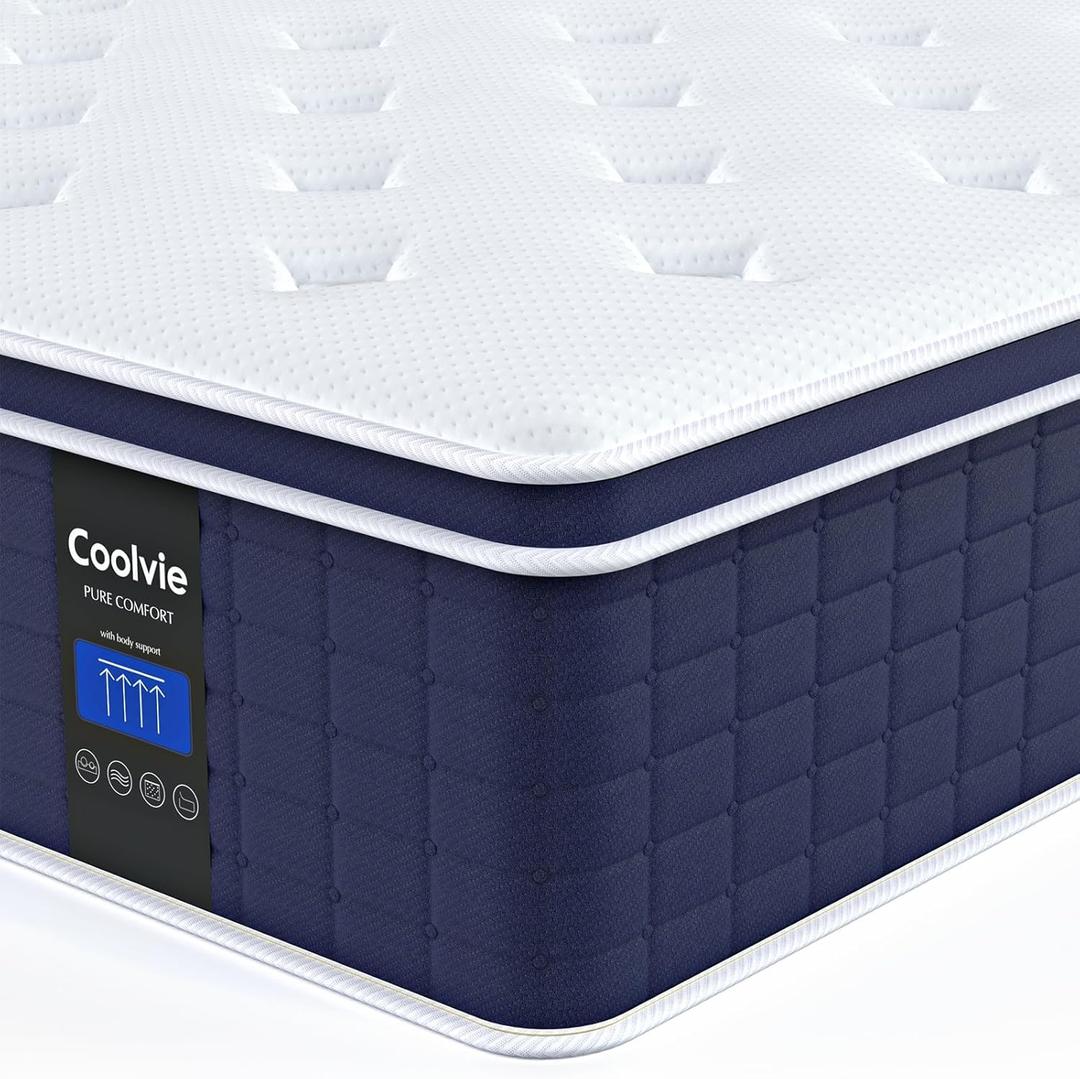 Coolvie Full Size Mattress 14 Inch, Hybrid Full Mattress in a Box, 4 Layer Premium Foam with Pocket Springs for Motion Isolation and Pressure Relieving, Medium Firm Feel, 100-Night Trial