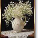 InSimSea Gold Framed Vintage Wall Art, Elegant Babys Breath Bouquet Still Life On Premium Canvas, Soft Neutral French Country Decor, Classic Botanical Artwork For Bedroom, Kitchen Decor 12"x16"