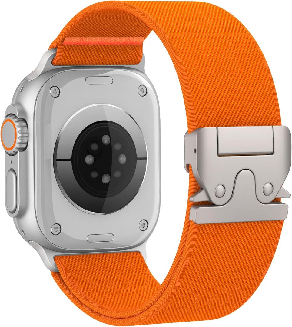 Elastic Sport Band for Apple Watch Ultra 3/2/1 Bands Men Women, Adjustable Parachute Buckle Nylon Fabric Wristband for iWatch Orange, 38mm/40mm/41mm/(42mm-series 11 10)