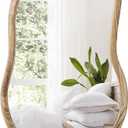 Irregular Wall Mirror Wood Asymmetrical Mirror Large Bathroom Vanity Mirrors Natural Wood Framed Abstract Mirrors for Wall Living Room Bedroom Decorative 30"L x 18"W