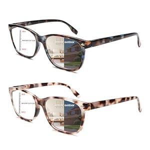 CLASAGA Progressive Multifocal Reading Glasses for Women Photochromic Gray Sunglasses Blue Light Block Stylish Ladies Readers (2 Mix Color, 2.75, x)