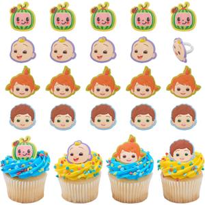 CoComelon Playtime Rings | 24 Cupcake Toppers Featuring JJ, YoYo & TomTom | DecoPac CoComelon Cake Decorations, Food Safe & Ready To Use - 24 Pack