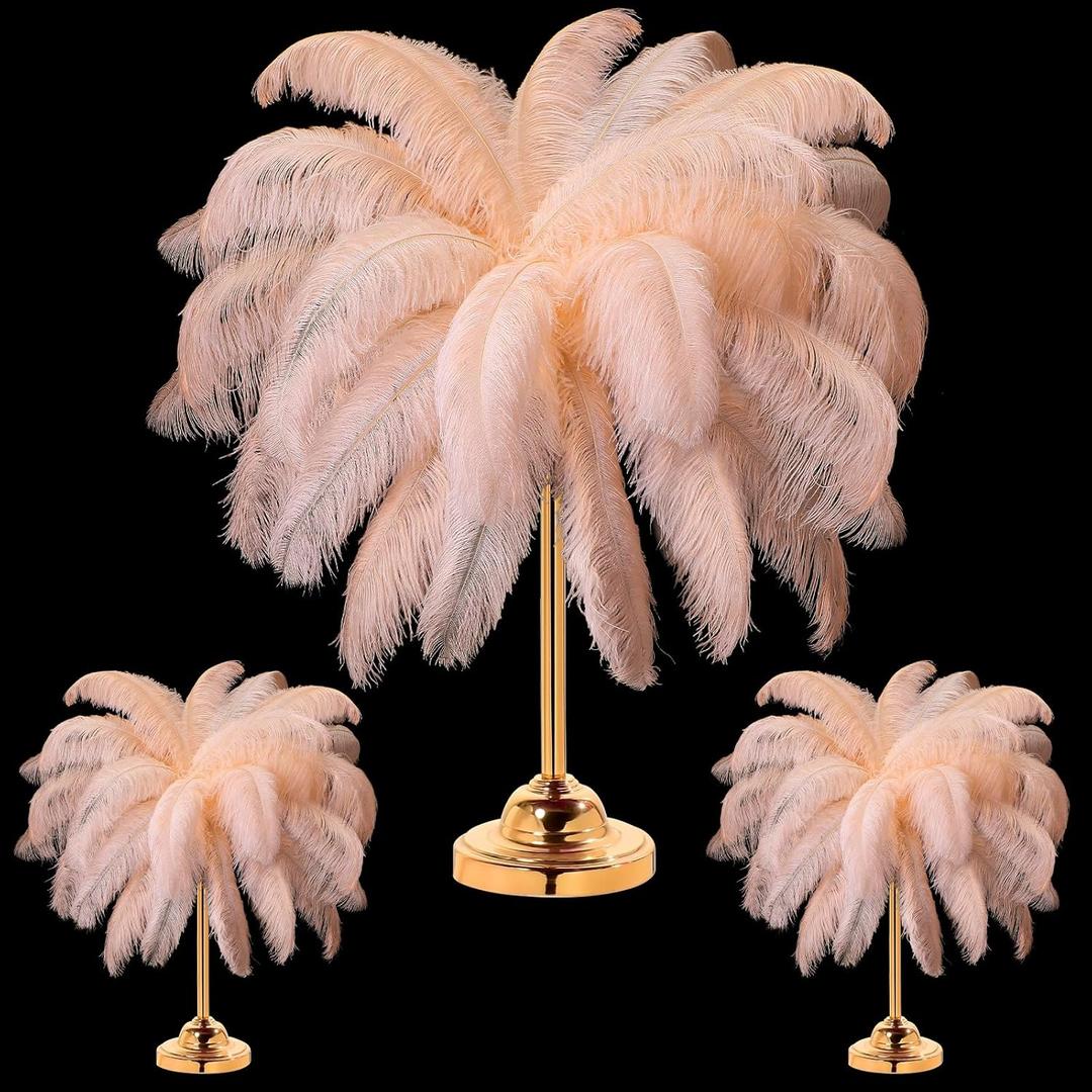 XunYee 60 Pcs Large Natural Ostrich Feathers Plumes Bulk for Centerpiece 18-20 Inch (45-50 Cm) Feathers for DIY Crafts Christmas Wedding Masquerade Party Decorations(Champagne)