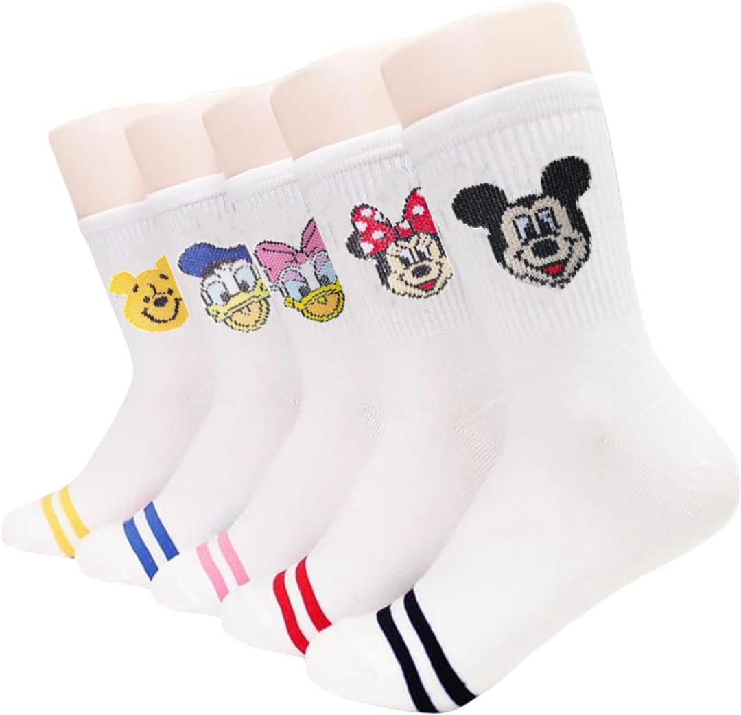 Animation Character Women Crew Socks 5 Pairs, Character Cartoon Series Collection Women's Original Socks
