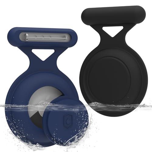 Waterproof Airtag Holder for Kids (4 Pack), Hidden Air Tag Case with Pin, Full Cover GPS Tracker Clip Compatible with Apple Airtag for Toddlers, Children, Elderly, Clothing, Backpack (Black/Blue), Pack of 2