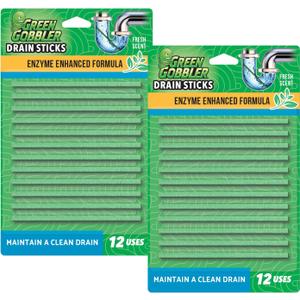Green Gobbler Drain Cleaner & Deodorizer FRESH SCENT Sticks for Toilet Tanks, Sinks, Bathtub Drains, Washing Machine Drains and Garbage Disposals - 24 Pieces (12 Count (Pack of 2))