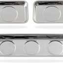 Set of 3 Magnetic Trays Set Stainless Steel Magnet Tool Tray Parts Holder for Screws, Sockets, Bolts, Pins, Mechanic's and Automotive (3.7" x 2.5" + 8.9" x 2.5"))