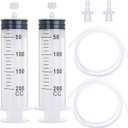 2 Pack 200ml Luer Lock Syringe with 39" Tube, 200cc Large Plastic Syringe for Liquid, Oil, Feeding, Watering
