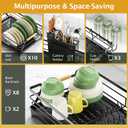 Epicano Dish Drying Rack for Kitchen Counter - Large Capacity Dish Rack with Wooden Handle,Cup Holder & Knife Slots, Rustproof Dish Drainer with Auto-Drainage System, Kitchen Sink Organizer, Black