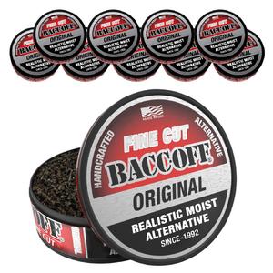 10 Cans, BaccOff Original Fine Cut, Black Tea Base with Bold, Smoky Flavors, BB: 2027-05-28