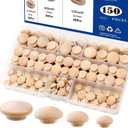 Tnisesm 150Pcs 4 Sizes Wood Plugs 3/16 Inch, 5/16 Inch, 3/8 Inch, 1/2 Inch Wooden Hole Plugs Button Plugs Hardwood Hole Plugs for Holes in Locking Hole Tube Furniture, Mushroom Head Shape