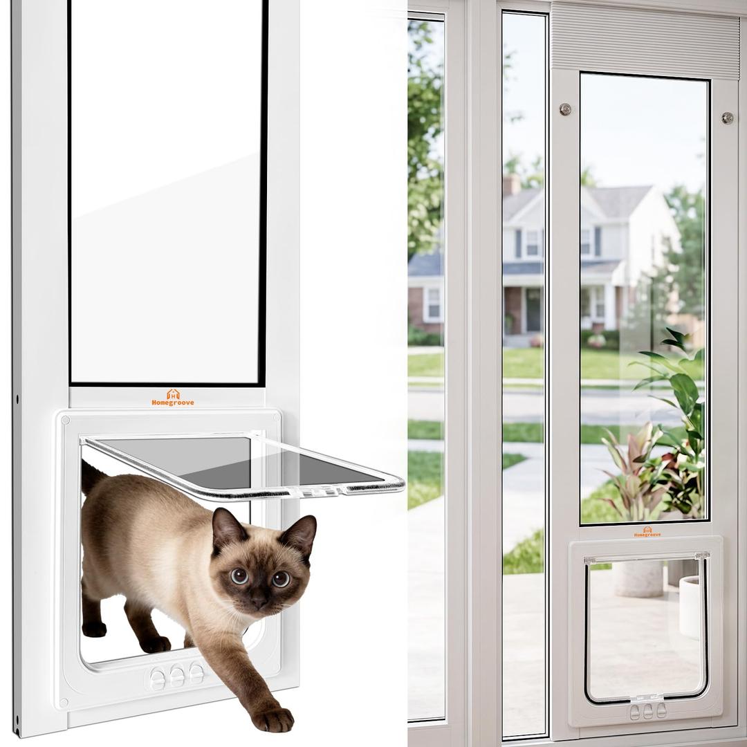 37-39.5" Vertical Cat Door for Window, Adjustable Height & 4 Locks