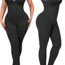 SHAPELLX Tummy Control Workout Jumpsuits for Women One Piece Comfy Yoga Outfits V Neck Sleeveless Bodycon Pants Romper (Black, M)