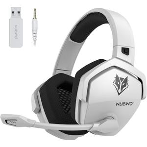 NUBWO Wireless Gaming Headset with Mic for Ps5 Ps4 PC, Zero Interference, 100-Hour Battery All-Day Play, 23ms Sync for Fortnite & Call of Duty/FPS Gamers, Triple Mode All Devices Compatible - White