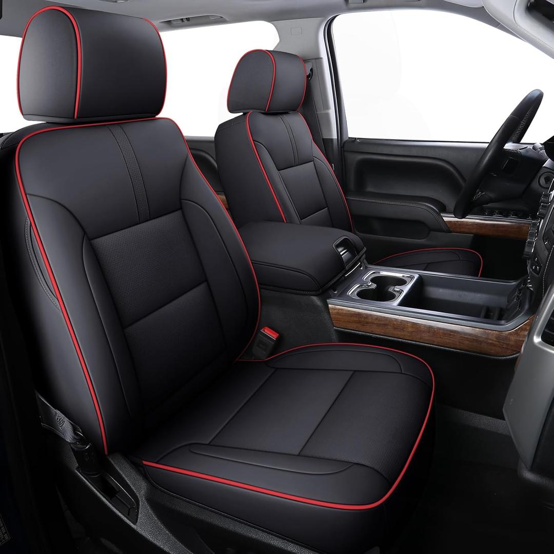 Coverado Chevy Silverado Seat Covers Full Set, Faux Leather Car Seat Covers Fit for 2014-2018 1500, 2015-2019 2500HD 3500HD Chevy Silverado GMC Sierra Crew Double Extended Cab (Red)