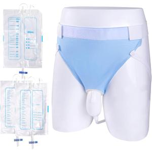 Urine Collection Bag Condom Catheters for Men Reusable Portable Wearable Urinary Drainage with (2000 ML*1+1000 ML*2) Urine Catheter Bag System (Blue-Men)