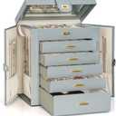 AKOZLIN Extra Large 6-Tier Jewelry Box Organizer Functional Huge, 5 Drawers Leather Jewelry Storage Case for Women Girls Ring Necklace Earring Bracelet Holder Organizer with Mirror Grey