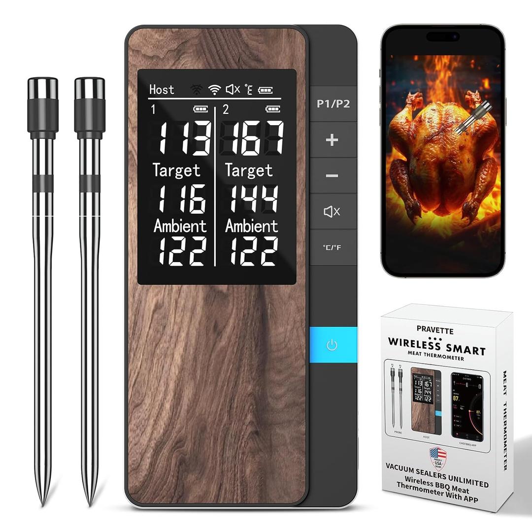 Wireless Meat Thermometer-Multi Sensors Digital Food Thermometer with Ultra-Thin Probes, App&Host Control- Accuracy Bluetooth Meat Thermometer for BBQ, Oven, Grill, Smoker