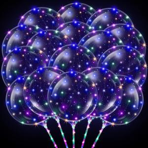 Libima 50 Pcs Light up LED Balloons Bulk 20 Inches Clear Flashing Glow in The Dark Balloon with Handles and String Lights for Easter Holiday Wedding Birthday Party Yard Outdoor Decoration (Blue)