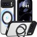 Compatible with Google Pixel 9 Pro XL Case with 360 Magnetic Ring Stand [Compatible with Mag-Safe ] Shockproof Translucent Phone Case for Google Pixel 9 Pro XL 6.8 inches,Black