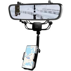 Karmus Rear View Mirror Phone Holder – Solid Metal Arm Car Phone Mount, Universal Fit for iPhone & Android, Foldable 360° Rotation Clip, Sleek Hands-Free Design Stable Mount for Navigation & Calls